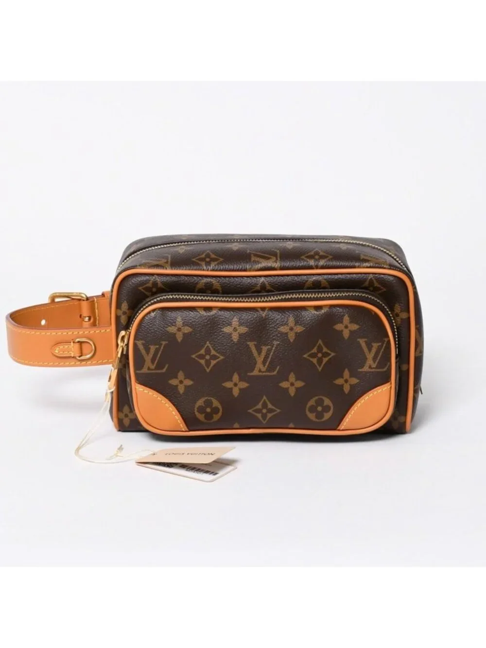Louis Vuitton Locker Dopp Kit Cargo Clutch Handbag Brown Gold